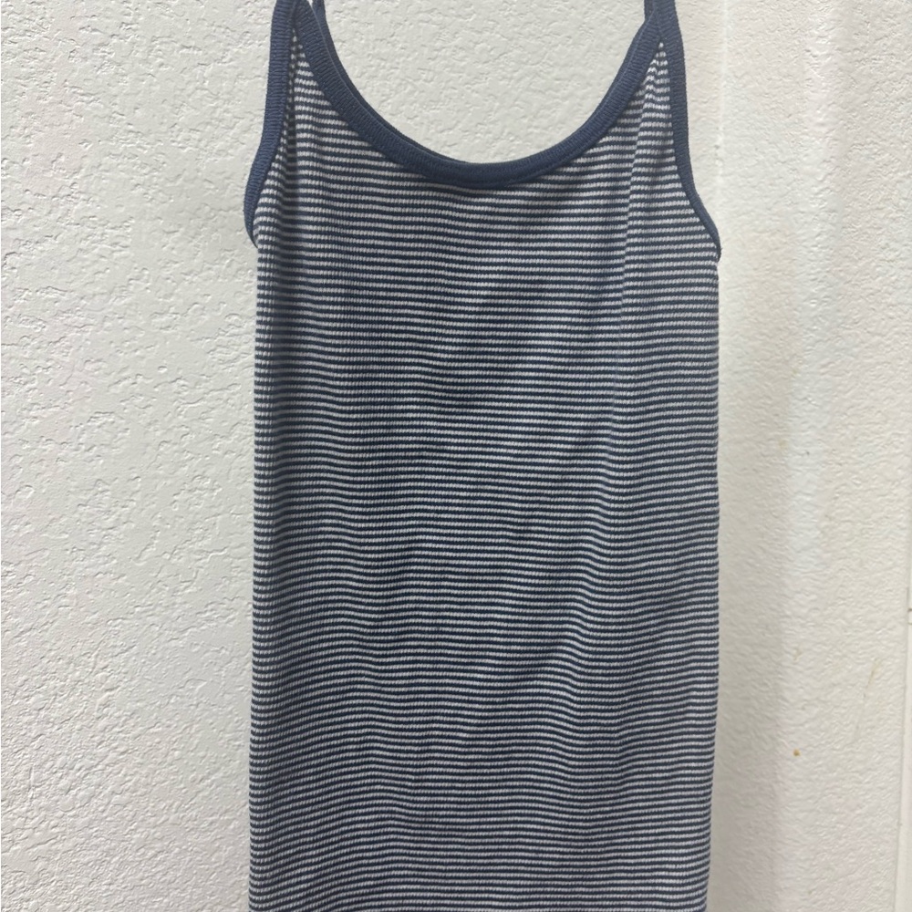 Brandy Melville Navy and White Striped Tank Top